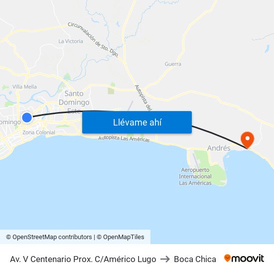 Av. V Centenario Prox. C/Américo Lugo to Boca Chica map