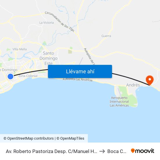 Av. Roberto Pastoriza Desp. C/Manuel Henriquez to Boca Chica map