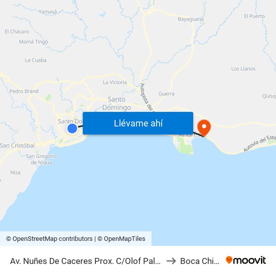 Av. Nuñes De Caceres Prox. C/Olof Palme to Boca Chica map