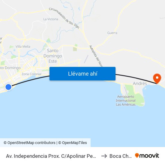 Av. Independencia Prox. C/Apolinar Pedromo to Boca Chica map