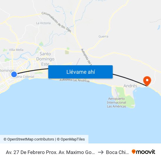 Av. 27 De Febrero Prox. Av. Maximo Gomez to Boca Chica map