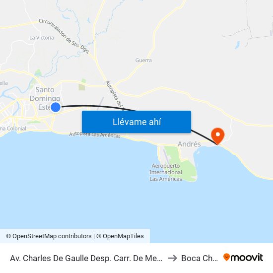 Av. Charles De Gaulle Desp. Carr. De Mendoza to Boca Chica map