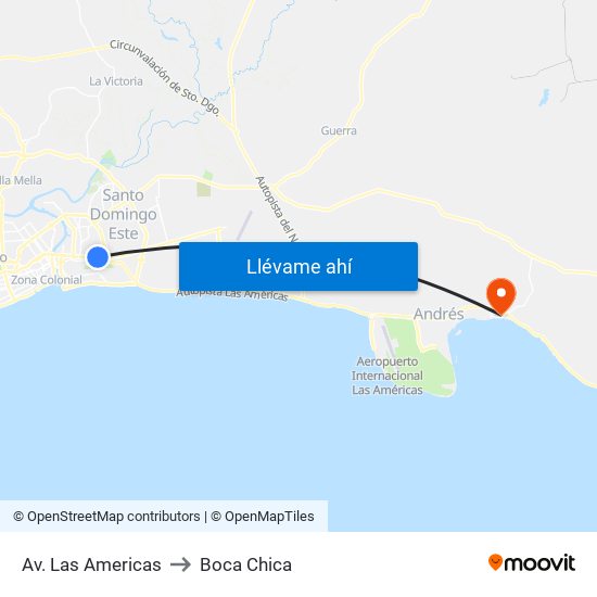 Av. Las Americas to Boca Chica map