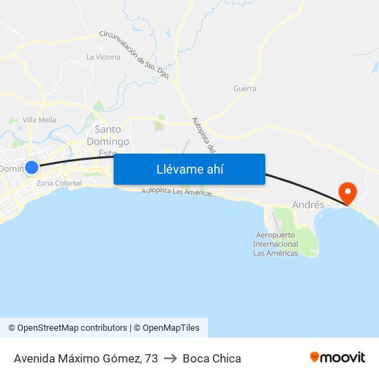 Avenida Máximo Gómez, 73 to Boca Chica map