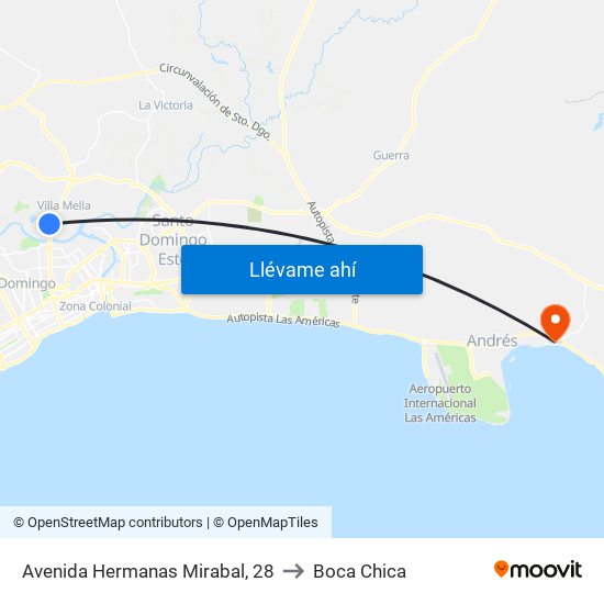 Avenida Hermanas Mirabal, 28 to Boca Chica map