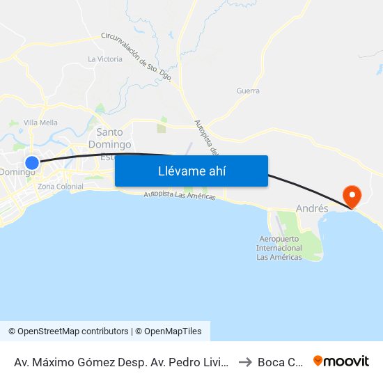 Av. Máximo Gómez Desp. Av. Pedro Livio Cedeño to Boca Chica map