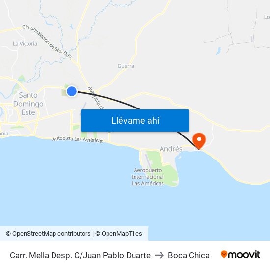 Carr. Mella Desp. C/Juan Pablo Duarte to Boca Chica map
