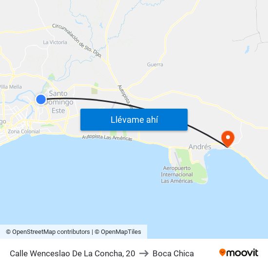 Calle Wenceslao De La Concha, 20 to Boca Chica map