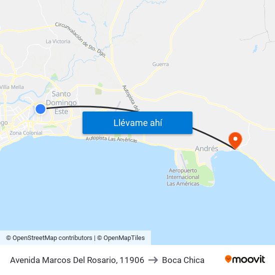 Avenida Marcos Del Rosario, 11906 to Boca Chica map