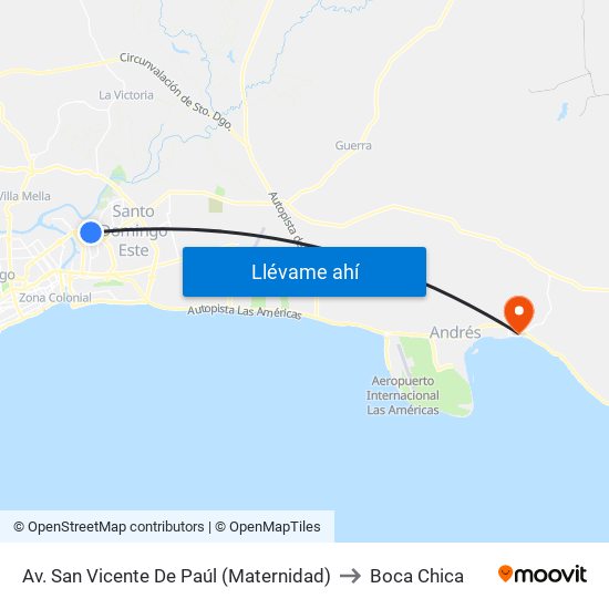 Av. San Vicente De Paúl (Maternidad) to Boca Chica map