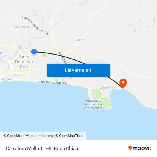 Carretera Mella, 6 to Boca Chica map