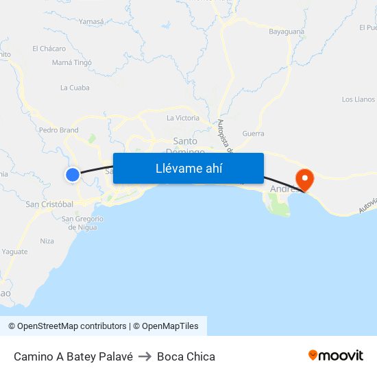 Camino A Batey Palavé to Boca Chica map