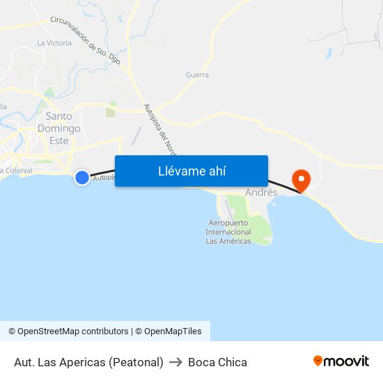 Aut. Las Apericas (Peatonal) to Boca Chica map