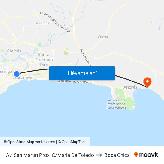 Av. San Martín Prox. C/Maria De Toledo to Boca Chica map