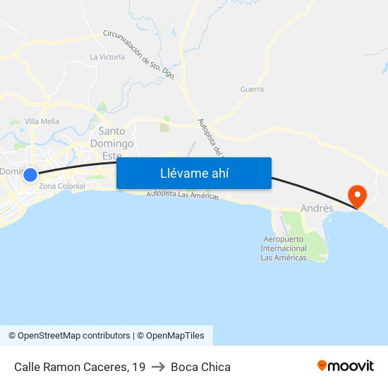 Calle Ramon Caceres, 19 to Boca Chica map