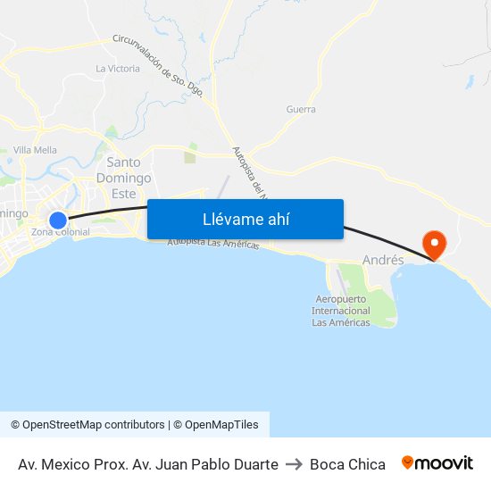 Av. Mexico Prox. Av. Juan Pablo Duarte to Boca Chica map