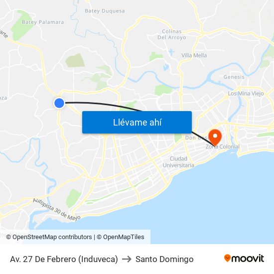 Av. 27 De Febrero (Induveca) to Santo Domingo map