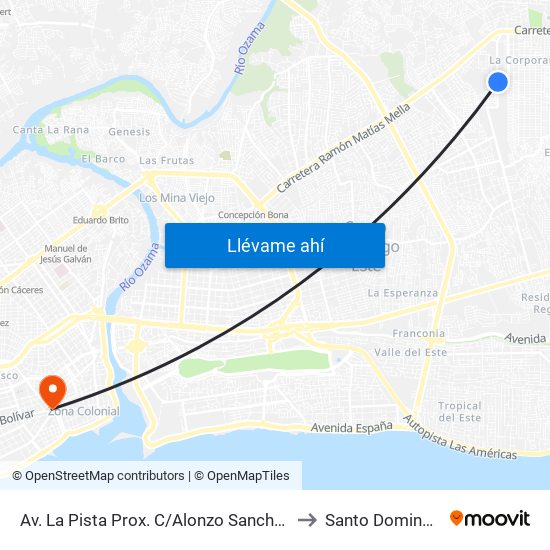 Av. La Pista Prox. C/Alonzo Sanchez to Santo Domingo map