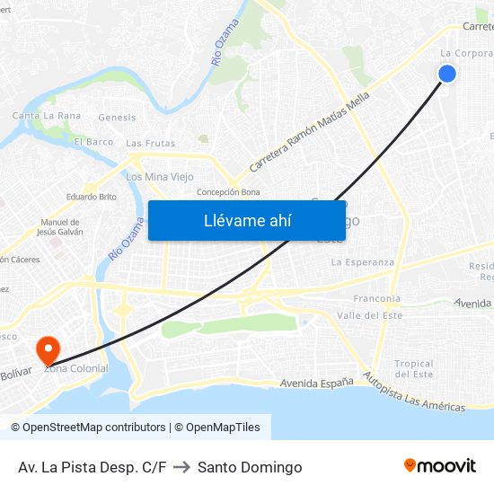 Av. La Pista Desp. C/F to Santo Domingo map