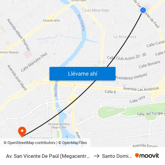 Av. San Vicente De Paúl (Megacentro Plaza) to Santo Domingo map