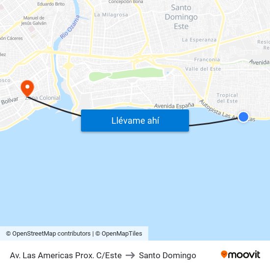 Av. Las Americas Prox. C/Este to Santo Domingo map