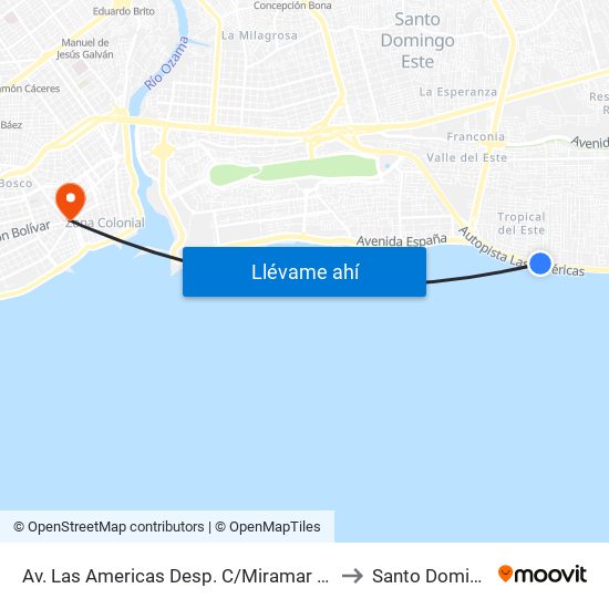 Av. Las Americas Desp. C/Miramar Norte to Santo Domingo map