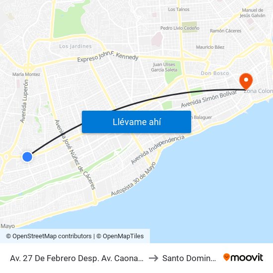 Av. 27 De Febrero Desp. Av. Caonabo to Santo Domingo map
