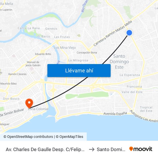 Av. Charles De Gaulle Desp. C/Felipe Alfau to Santo Domingo map