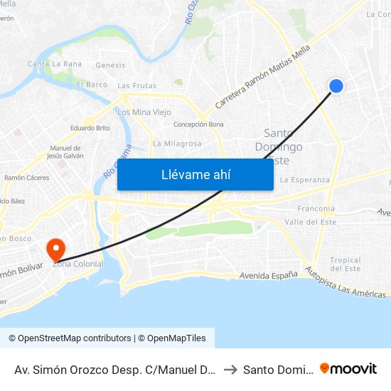 Av. Simón Orozco Desp. C/Manuel Del Cabral to Santo Domingo map