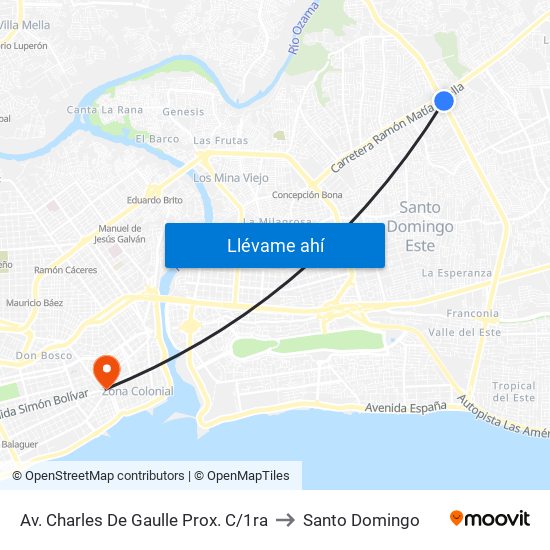 Av. Charles De Gaulle Prox. C/1ra to Santo Domingo map