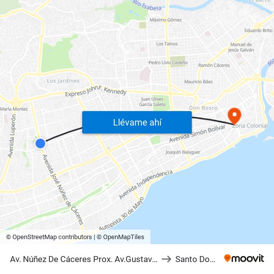 Av. Núñez De Cáceres Prox. Av.Gustavo Mejia Ricart to Santo Domingo map
