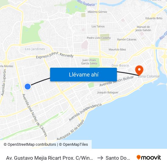 Av. Gustavo Mejía Ricart Prox. C/Winston Arnaud to Santo Domingo map