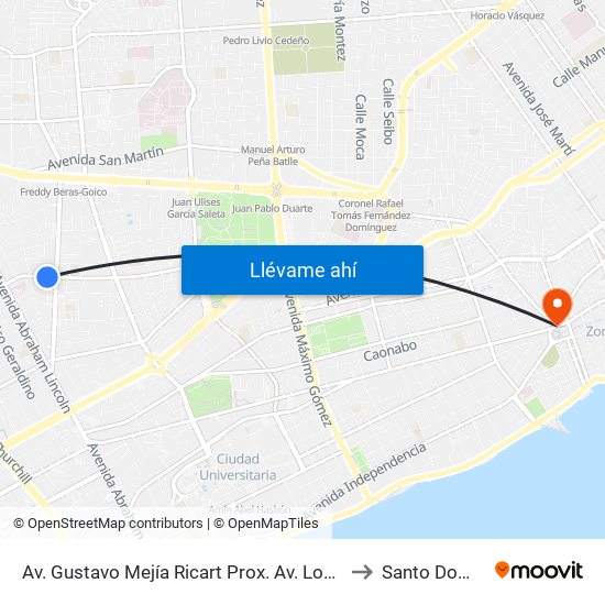 Av. Gustavo Mejía Ricart Prox. Av. Lope De Vega to Santo Domingo map