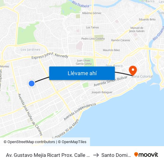 Av. Gustavo Mejía Ricart Prox. Calle Mencia to Santo Domingo map