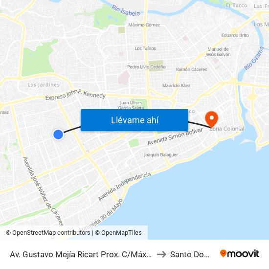 Av. Gustavo Mejía Ricart Prox. C/Máximo Blonda to Santo Domingo map