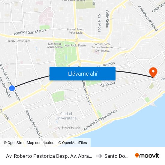 Av. Roberto Pastoriza Desp. Av. Abraham Lincoln to Santo Domingo map