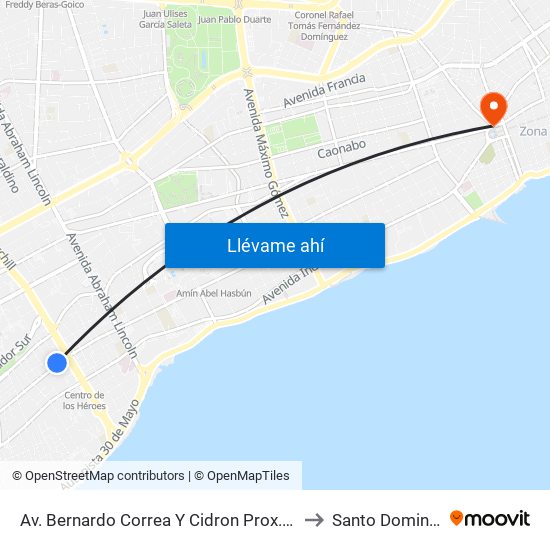 Av. Bernardo Correa Y Cidron Prox. C/7 to Santo Domingo map