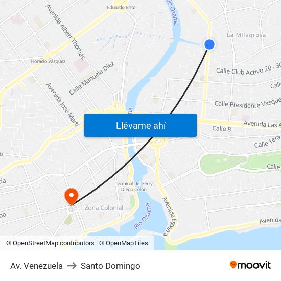 Av. Venezuela to Santo Domingo map