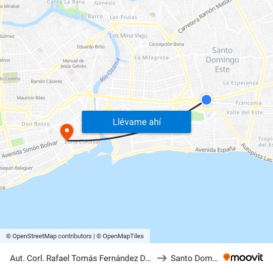Aut. Corl. Rafael Tomás Fernández Domínguez to Santo Domingo map