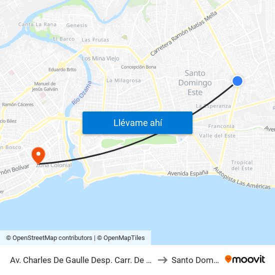 Av. Charles De Gaulle Desp. Carr. De Mendoza to Santo Domingo map
