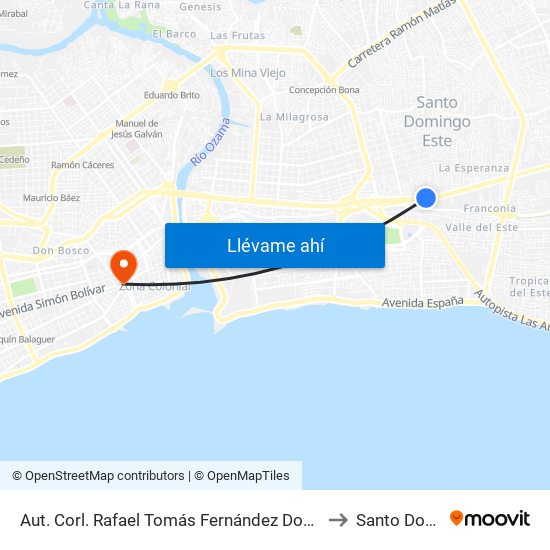 Aut. Corl. Rafael Tomás Fernández Domínguez (Sirena) to Santo Domingo map