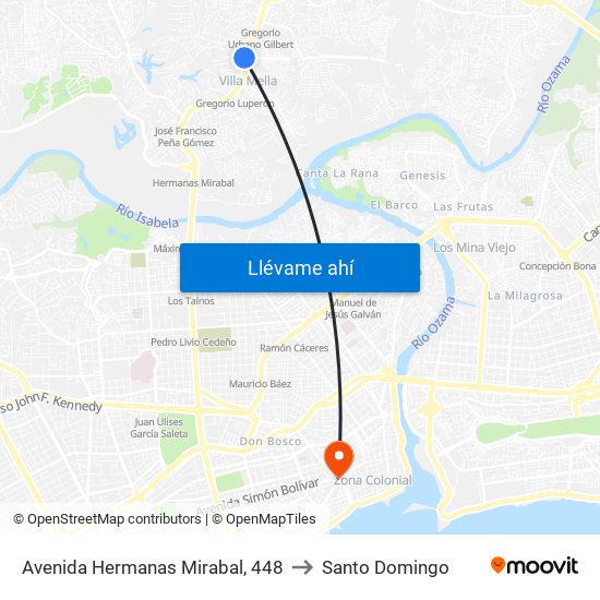 Avenida Hermanas Mirabal, 448 to Santo Domingo map