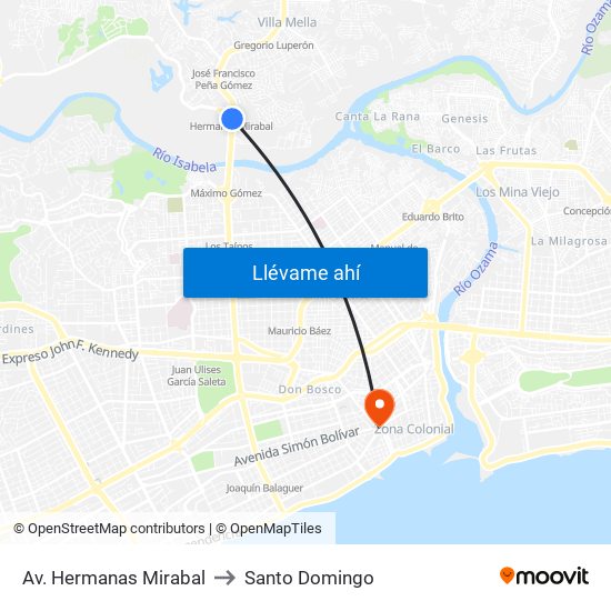 Av. Hermanas Mirabal to Santo Domingo map