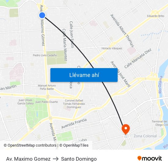 Av. Maximo Gomez to Santo Domingo map