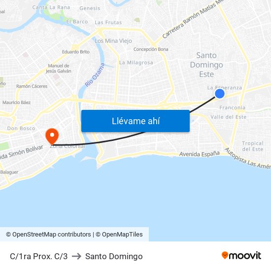 C/1ra Prox. C/3 to Santo Domingo map