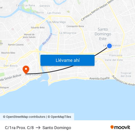 C/1ra Prox. C/8 to Santo Domingo map