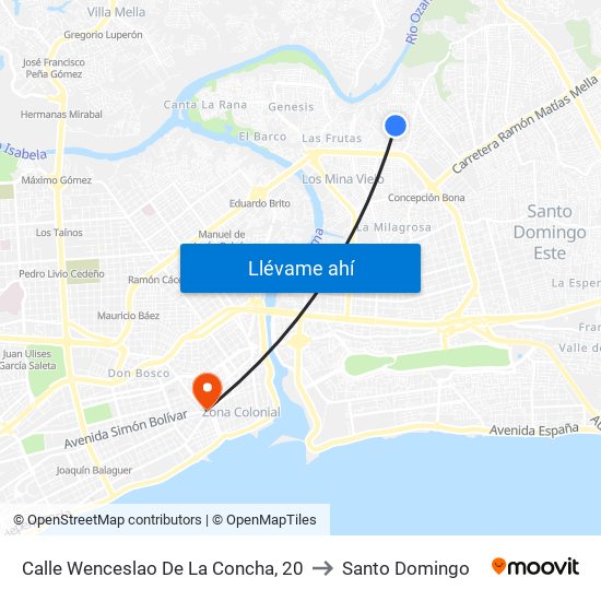Calle Wenceslao De La Concha, 20 to Santo Domingo map