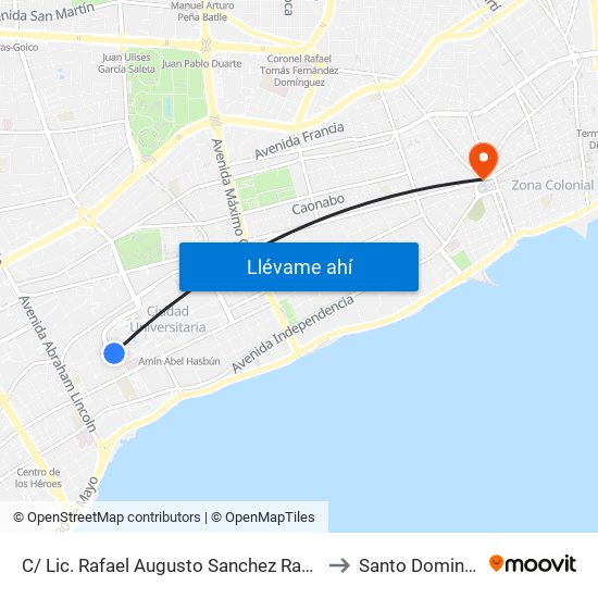 C/ Lic. Rafael Augusto Sanchez Ravelo to Santo Domingo map