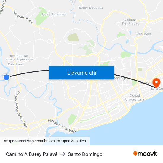 Camino A Batey Palavé to Santo Domingo map