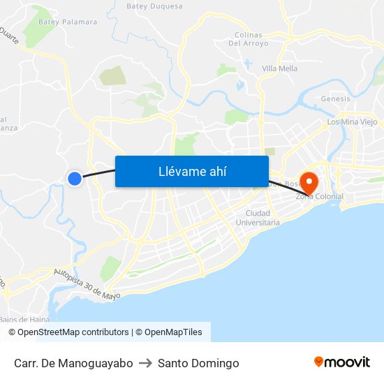 Carr. De Manoguayabo to Santo Domingo map